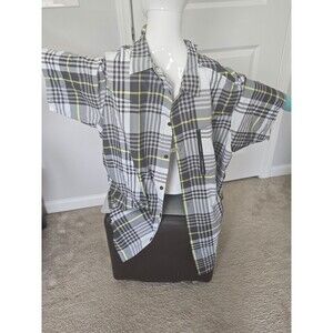Columbia Omni-Shade Men's Short Sleeve Button Up Shirt XXL Plaid Gray Black